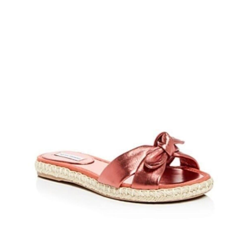 Tabitha Simmons Heli Peach Metallic Leather Espadrille Slides -Size 5.5
